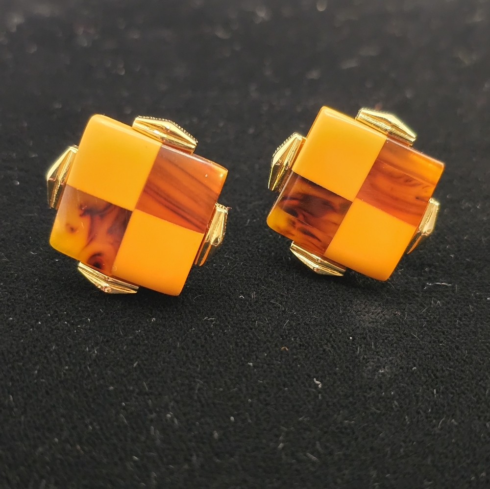 Mid-century Lucite Checkerboard Cufflinks Funky Vintage 60's 70's